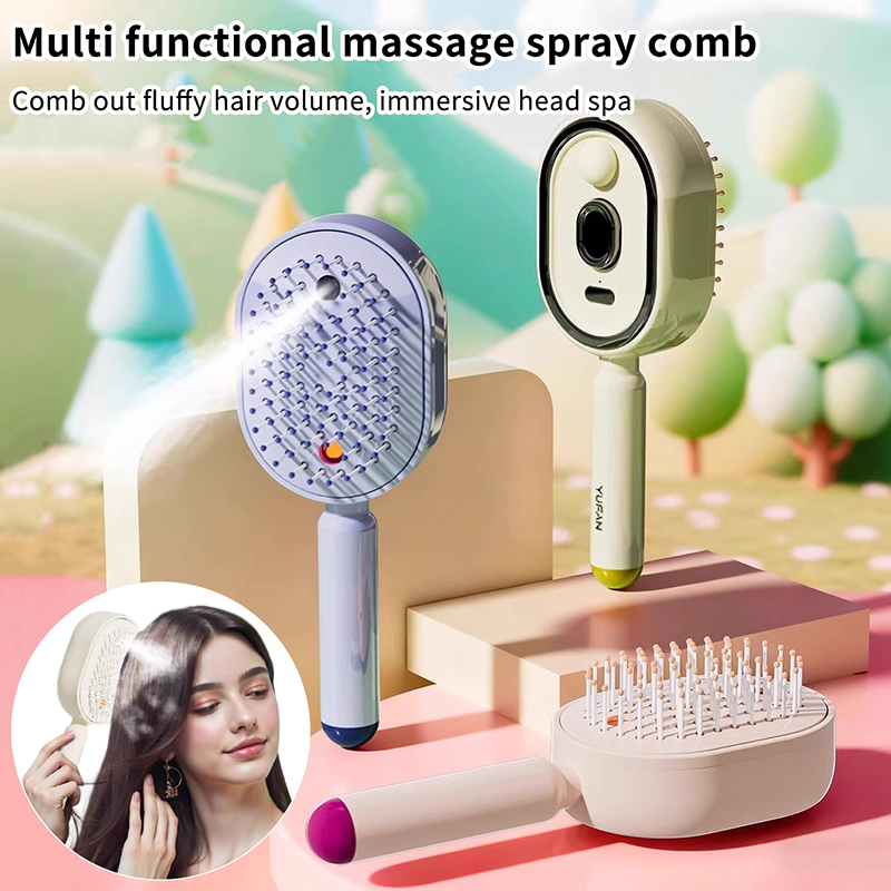 Hair Care Spray - หวีนวดอเนกประสงค์, เครื่องนวดหนังศีรษะแบบพ่นลมไฟฟ้า, หวีดูแลเส้นผมด้วยน้ำมันหอมระเหยแบบทำความสะอาดตัวเองได้, ของขวัญสำหรับผู้หญิง