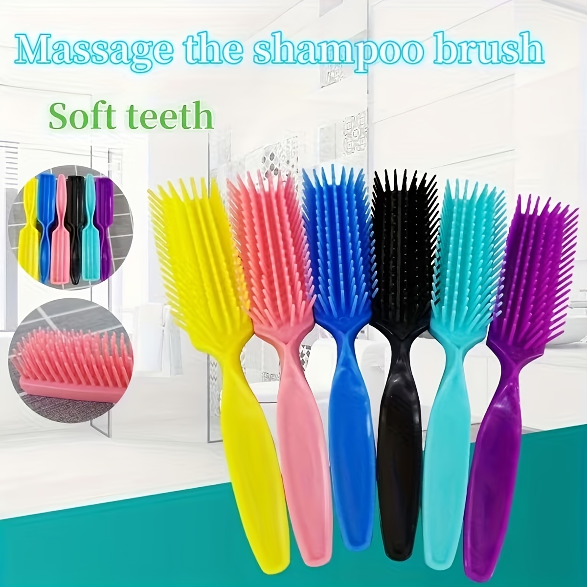Hair Care Color - หวีนวดศีรษะด้ามจับ ABS แบบเออร์กอนอมิก 6 ชิ้น, หวีผมหลากสีสำหรับผมยาวและผมหยิก