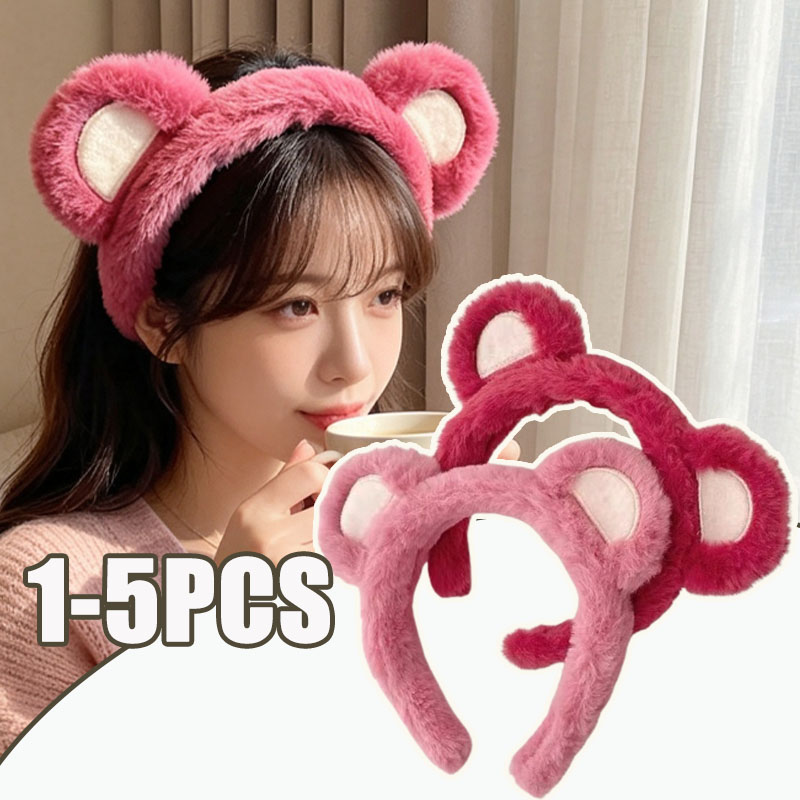 Hair Care Daily - 1-5 ชิ้น ที่คาดผมลายหมีสตรอว์เบอร์รีน่ารัก สำหรับผู้หญิง ฤดูใบไม้ร่วง ฤดูหนาว