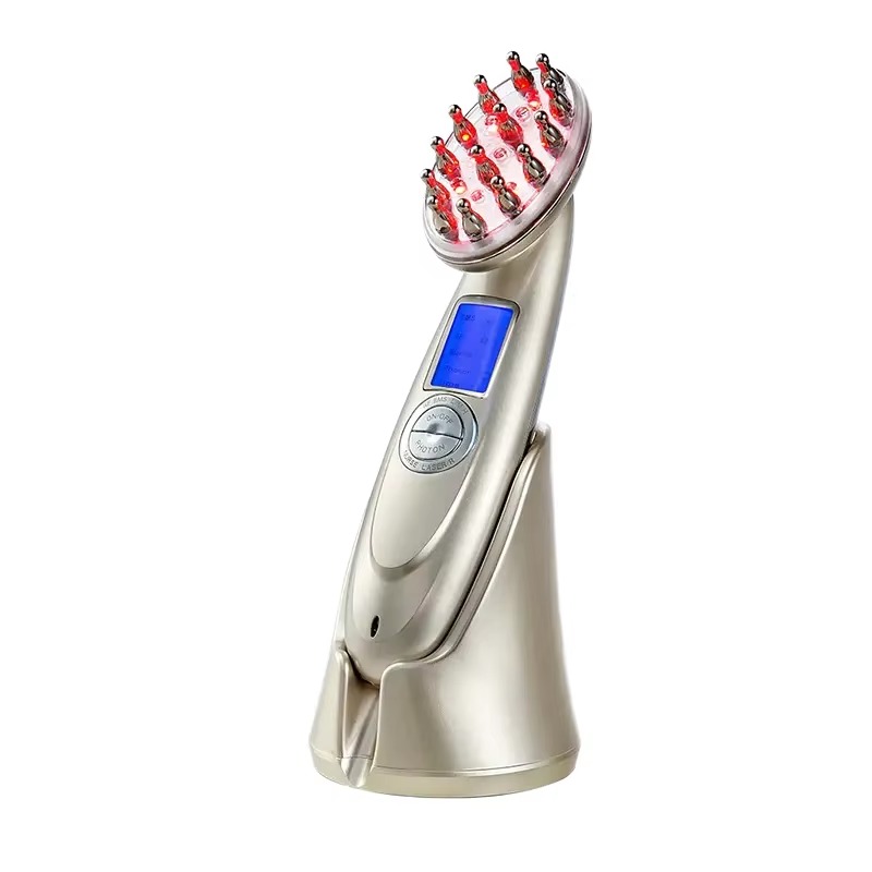 Hair Care Zinc - หวีนวดศีรษะไฟฟ้าแบบชาร์จ USB พร้อมไฟ LED อินฟราเรด สำหรับผ่อนคลายหนังศีรษะและดูแลเส้นผมที่บ้าน