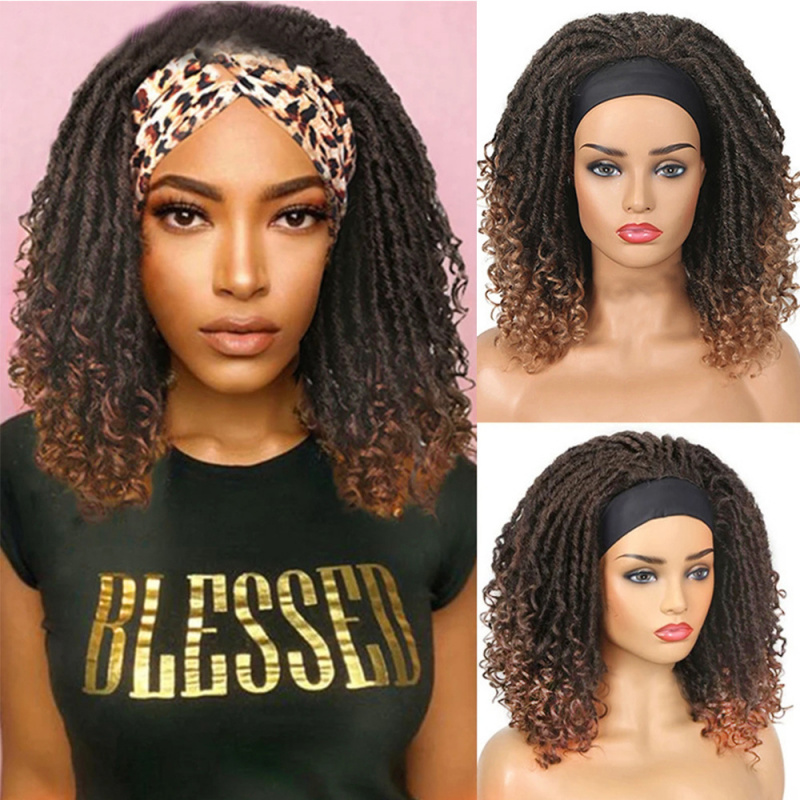 Crochet Braiding Hair - วิกผมแบบผ้าโพกศีรษะสไตล์ยุโรปและอเมริกา, ผมเดรดล็อกถักโครเชต์แบบแอฟริกัน, ที่คาดผมผมหยิกสั้นไล่เฉดสี