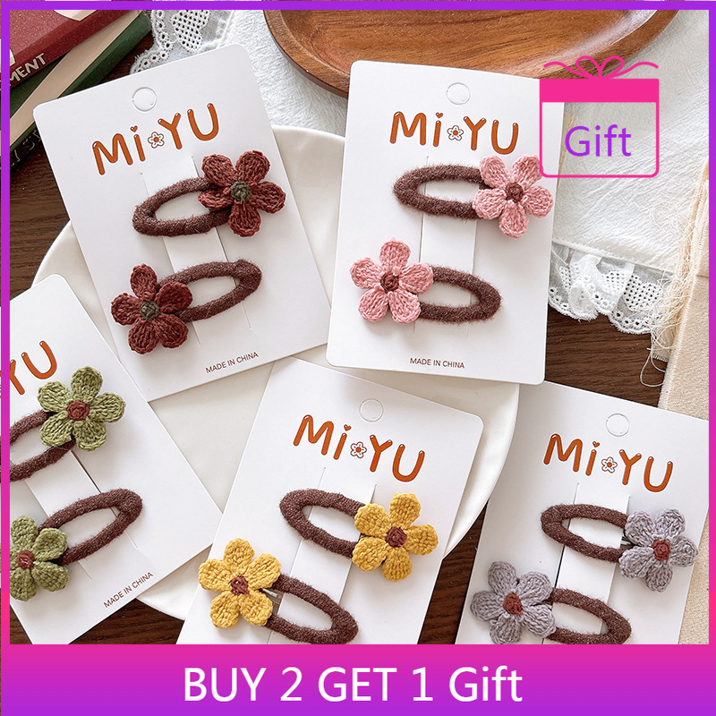 Hair Care For Baby - กิ๊บติดผมเด็กทารกเกาหลี 2 ชิ้น ที่คาดผมถักลายดอกไม้สำหรับเด็กผู้หญิง ป้องกันการแพ้