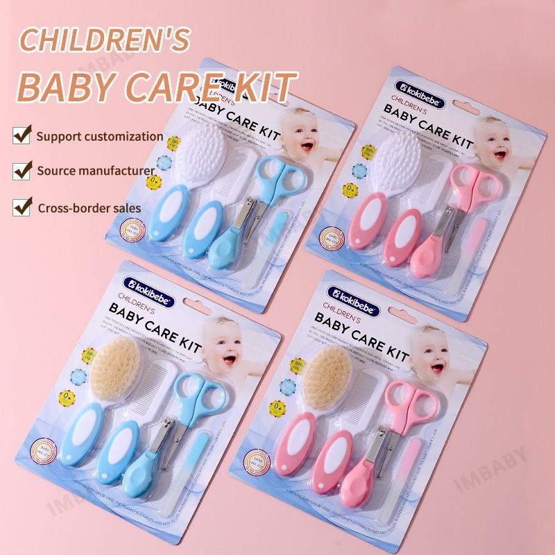Hair Care For Baby - IMBABY 5 ชิ้นชุดดูแลทำความสะอาดสำหรับทารกแรกเกิด, กรรไกรตัดเล็บปลายกลมปลอดภัย, ตะไบ, แปรงผมนุ่ม,
